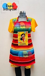 EMBROIDERED ,LA DIABLITA , LOTERIA , MANDIL MEXICANO , SARAPE , APRON, DELANTAL - Picture 1 of 5