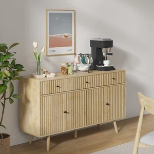 Buffet Sideboard Cabinet with Storage, Coffee Bar with 3 Drawers 4 Doors Shelf - Picture 1 of 36