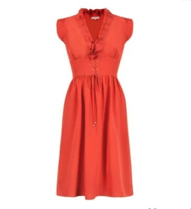 Vanessa Bruno Orange Silk Midi Dress Rushed, Fit and Flare Size 36/UK 8 BNWT - Picture 1 of 8