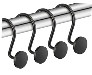 Shower Curtain Hooks, Rustproof Shower Curtain Rings for Bathroom, Metal Black - Picture 1 of 5