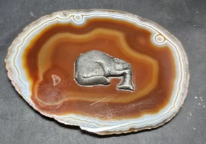 Agate Rock Slice Flat Cut Polished Stone w Metal Center Beaver Animal  Cut Tree - Picture 1 of 6