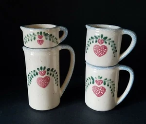 Measuring Cups, (4) Cream With Blue Spongeware Handles and Heart Motif ~ Ceramic - Picture 1 of 9