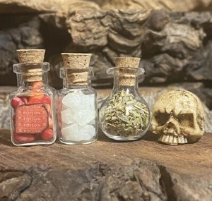 Lote de poción de bruja miniatura para casa de muñecas, calavera boticario de hadas que brilla en la oscuridad - Imagen 1 de 11