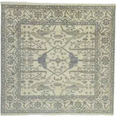 Handmade Oushak Oriental Rug Traditional Floral Style Large Square Carpet 8X8 ft - Image 1 of 4