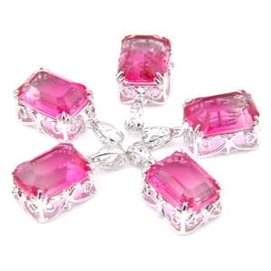 60% Off Best 5 Pieces Square Pink Bi-Color Tourmaline Silver Necklace Pendants - Picture 1 of 8