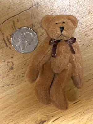Vintage NOS Brown Hair Bear Jointed Stuffed Miniature 3" - Image 1 of 3
