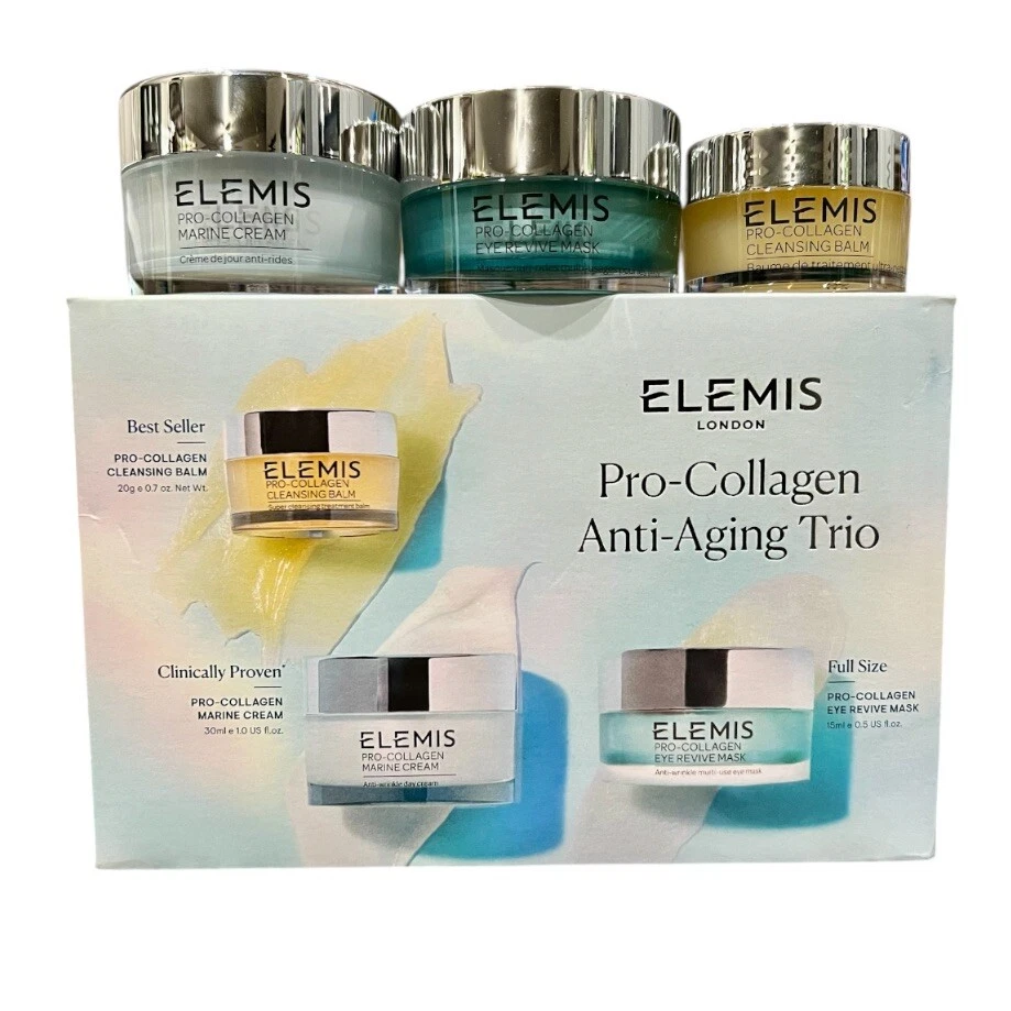 NIB Elemis Pro Collagen Anti Aging Trio-Cleansing Balm, Marine Cream, Eye Revive - Image 1 of 1