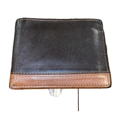 Cartera plegable de cuero genuino Perry Ellis 2 tonos con llavero compacta Foto 1 de 4