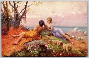Vintage Adolf Ad. Liebscher Künstler Hirtenliebe Paar Kunst 1910er Postkarte - Bild 1 von 2