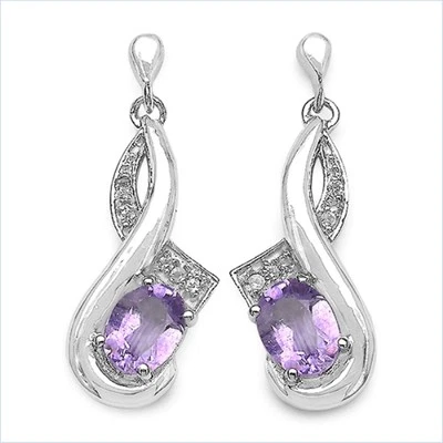 Nobile 2,45 Carati Ametista/Topazio Bianco Orecchini Pendenti/Orecchini,925 - Immagine 1 di 4