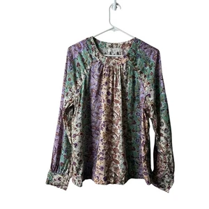 Loft Patchwork Blumen Knopfleiste Schulter Langarm Bluse Größe Medium - Bild 1 von 6