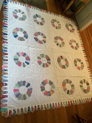 "De colección 1920/30s Saco de alimentación hecho a mano Dresden Plate Quilt Top 94"" X 85""" Foto 1 de 4