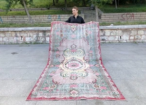 BOHO ROSA RUSTIKAL TÜRKISCH HANDGEKNÜPFT WOLLE EINGANG SCHLAFZIMMER VINTAGE HANDGEKNÜPFT TEPPICH - Bild 1 von 12
