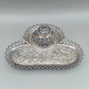 Antique Solid Silver Inkwell St. George & Dragon London Charles S Harris 1902 - Picture 1 of 18