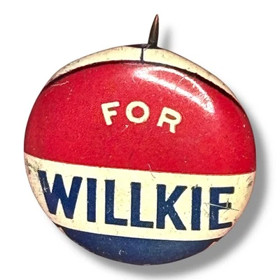 Botón Pinback Wendell Willkie For President Campaign c.1940 7/8" rojo blanco azul Foto 1 de 3
