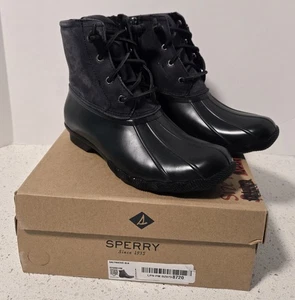 Sperry Women's Saltwater Seacycled Duck Boots Black 7 NIB - Picture 1 of 9