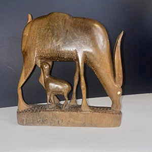 Grazing Antelope Family, Brown Sculptures and Statues, Wooden - Picture 1 of 14