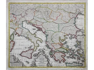 Antique Old Map Balkans Greece Hungary Italy by Seutter 1750 Theatrum Belli - Picture 1 of 12