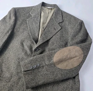 Vtg Stafford Tweed Blazer Suit Jacket Herringbone Elbow Patches Lambs Wool 38S - Picture 1 of 17