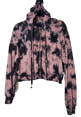 Young Fabulous & Broke Women's L Black Hoodie Sweatshirt Cotton Cropped Tie Dye - Image 1 of 4