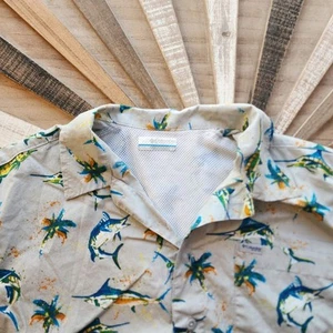 Columbia PFG Men's Small Grey Vented Merlin Print Short Sleeve Shirt - Picture 1 of 6