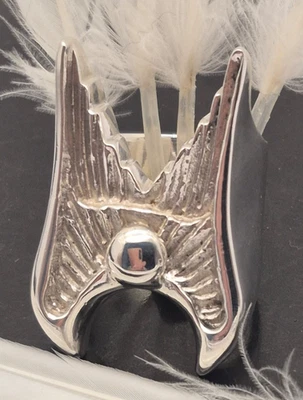 Enorme anillo de plata esterlina con alas de ángel, talla Z, Biker Hells Angels, con sello Foto 1 de 4