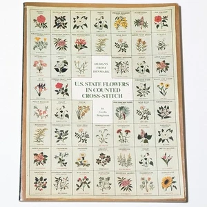 Vintage U.S. US State Flowers in Counted Cross Stitch Designs From Denmark Book - Bild 1 von 4