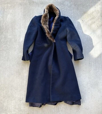 Vintage Wool Coat Beaver Fur Lined Women Size XS Domino New York 60s USA Union - Image 1 of 4