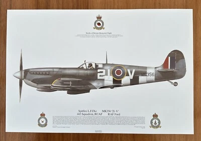 Squadron Print Spitfire L.F.1Xe - MK356 2I-V - RCAF 443  Squadron RAF Ford 1944 - Image 1 of 4