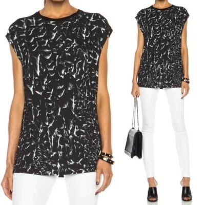 Helmut Lang Strata Print Jersey Cap Sleeve Top Size P or XS Minimalist USA Made - Image 1 of 4