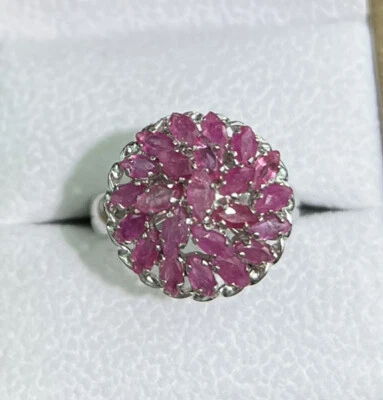 0.925 Stealing Silver Cluster Ring, Natural Ruby Size 7.25, 5.66 Grams - Image 1 of 4