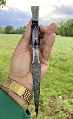 9" Double-Edged V42 Military Damascus steel Dagger boot Knife full tang x166 - Image 1 of 3