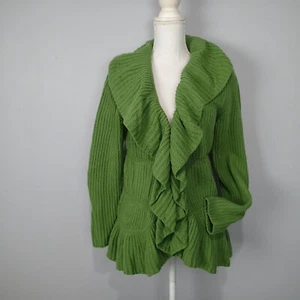 Cárdigan LAFAYETTE 148 Verde Lana Merino y Cachemira Bles Volantes, Talla m  - Imagen 1 de 11