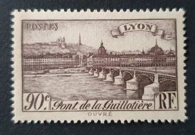 1939 FRANCE REP FRANCAISE LYON BRIDGE GUILLOTIERE 90C VF MNH - Image 1 of 2