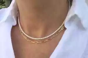 Collar Gargantilla con Cuentas de Piedras Preciosas Piedras Preciosas Blanco Agua Dulce de 3 mm - Imagen 1 de 8