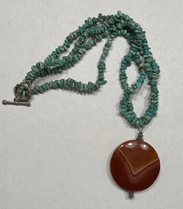 Turquoise and Carnelian Pendant necklace - Picture 1 of 6