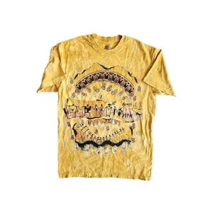 THE MOUNTAIN 1999 TRIBAL ART TIE DYE T-SHIRT GINNY HOGAN YELLOW SIZE M 100% COTT - Picture 1 of 7