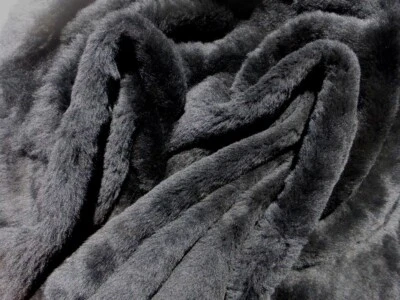 sheepskin shearling leather hide Black Super Silky Hair -Charcoal Crocodile back - Image 1 of 4