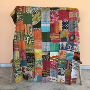 Reversible Vintage Patchwork Kantha Quilt Multicolor Twin Blanket Bed Runner - Picture 1 of 3