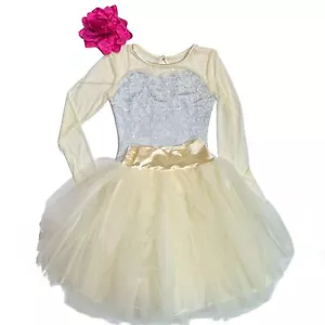 Weissman Music Box Dance Dress Tutu Costume Small Adult Ivory Silver Lace Tulle - Picture 1 of 20