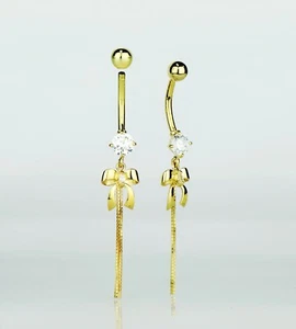 Anillo de barra de barra de pajarita de circonita cúbica colgante ombligo de oro amarillo o blanco de 14 k - Imagen 1 de 5