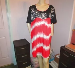 Ulla Popken T-Shirt Kleid Gr. 1X Kurzarm Stretch Popover Pailletten Patriotisch - Bild 1 von 9