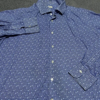 Camisa de vestir Ingram para hombre azul a cuadros con botones algodón calce ajustado XL Foto 1 de 4