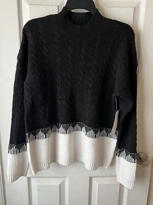 Suéter de Lana Liz Claiborne Simulado Cuello Alto Negro Crema Talla L Nuevo con Etiquetas Foto 1 de 3
