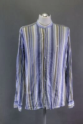 Camel Active Shirt L Blue Beige Striped Long Sleeve Stand Collar Slim Cut B1037 - Image 1 of 4