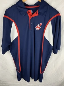 Cleveland Indians Chief Wahoo Golf Polo Shirt MLB Size Medium Majestic - Picture 1 of 4