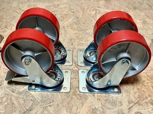 4er-Pack Schwenkrolle Polyurethan 6""x2"" auf Stahlrad (2 Bremsen) (2 kostenlos) - Bild 1 von 6