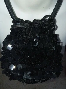 Black Sequin Evening Draw String Bag - Picture 1 of 5