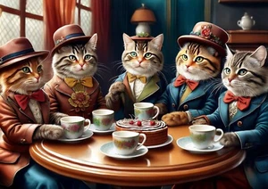 CATS..”Afternoon Tea”.Pussy Cats.Giclee print,wall picture..Nursery ..Kids room. - Picture 1 of 6