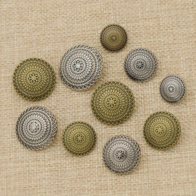 10x Sewing Metal Buttons Round Silver Bronze Flower Carved Sewing Supplies - Image 1 of 4